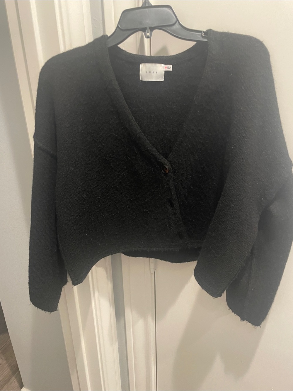 Black Cropped V-Neck Cardigan Sweater